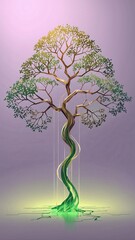 Abstract Tree Design with Spiraling Branches and Green Glow  