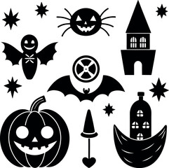 Obraz premium Cute Halloween Icons Set On White Background