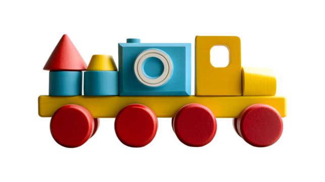 A wooden train with a camera on top of it - Powered by Adobe