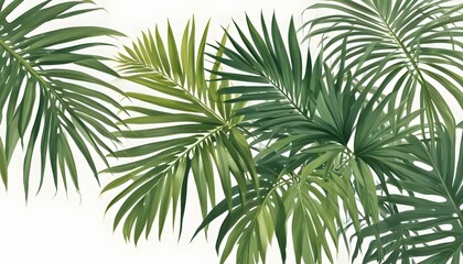 A stunning visual of tropical palm leaves in varying shades of green against white.