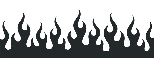Black And White Vector Graphic Of Flames Border Design Burning Fire Pattern Background Illustration For Hot Rods © MOHAMMAD