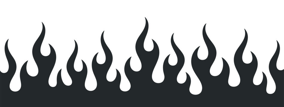 Black And White Vector Graphic Of Flames Border Design Burning Fire Pattern Background Illustration For Hot Rods