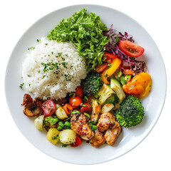 nutritious chicken and vegetable salad served on white plate
