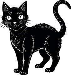 Black Cat With Arched Back And Glowing Eyes