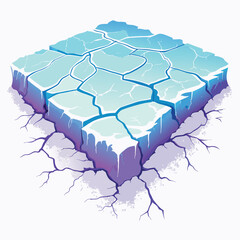 Render a hyperrealistic image of a cracked ice ground, its fractured edges emitting a vibrant, ethereal blue glow.  Focus on the intricate details of the ice's texture and the luminescence.