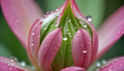 Fototapeta premium Close-up shot of a flower bud with water droplets showcasing natural beauty in detail.