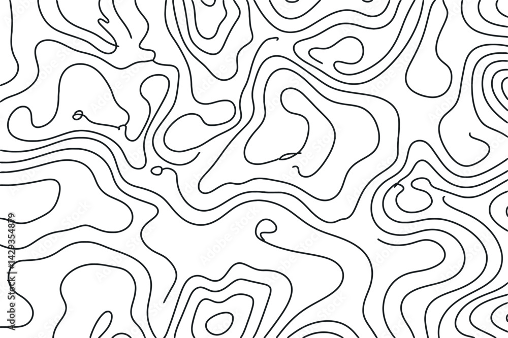 Poster abstract topographic map contour lines background showing land elevation and terrain in a clean blac