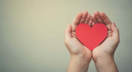 Fototapeta premium hands holding red heart symbolizing care, love, and kindness. perfect for concepts of charity, compassion, and emotional connection. ideal for valentine's day promotions and health campaigns