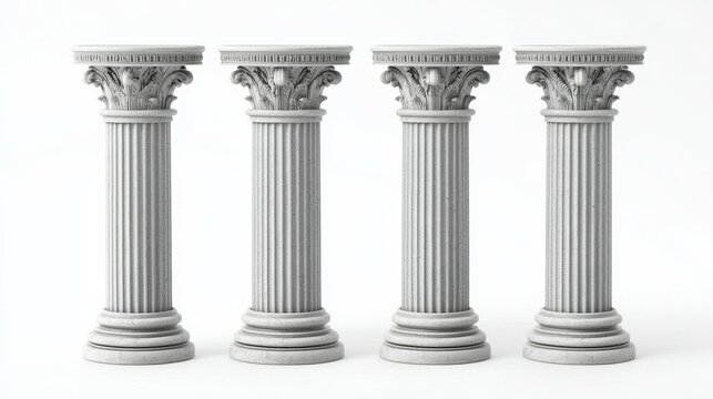 Four Historic Pillars Isolated on a Crisp White Background