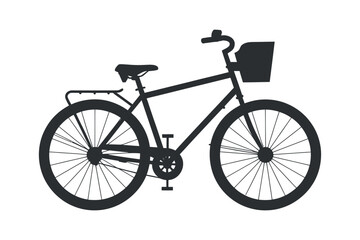 Classic Bicycle Silhouette Vector With Basket And Rack For Lifestyle And Transportation Design Elements