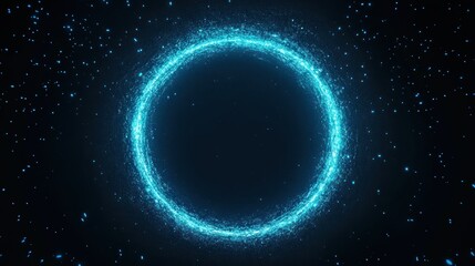 Fototapeta premium Light blue ethereal ring of particles against a dark backdrop.