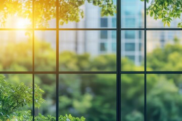 Urban greenery view through a window