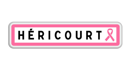 Panneau de sortie d'Héricourt, Haute-Saône, Bourgogne-Franche-Comté avec Ruban Octobre Rose