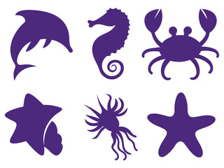 underwater creatures hand drawn silhouette