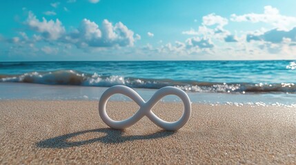   White object on sandy beach near water with wave