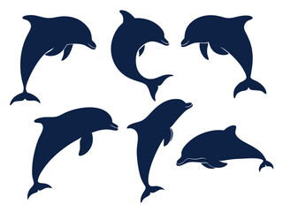 dolphin sketch hand drawn illustration set