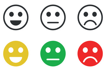 Customer Satisfaction Survey Faces Representing Positive Neutral And Negative Feedback In Black And White And Color