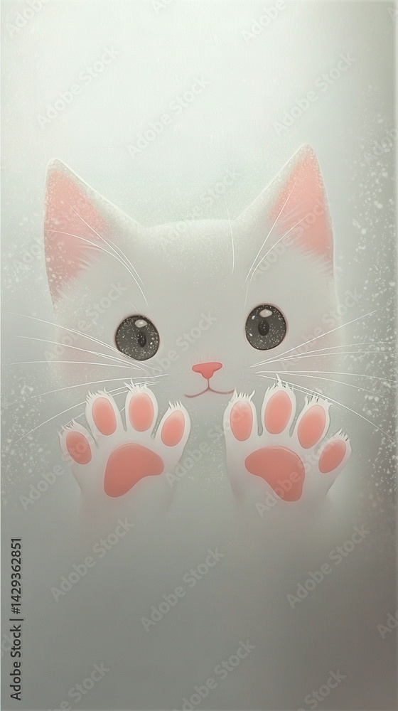 Poster close-up of a cat's face with a paw in the center of the frame