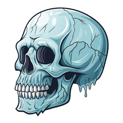 Design a chilling ice skill icon a frozen skull encased in glacial ice, radiating frost.  Include intricate cracks and a bluish-white icy texture.