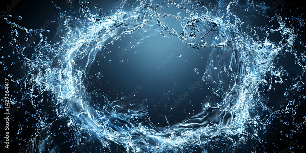 Poster Dynamic aqueous splash effect, creating a circular liquid portal