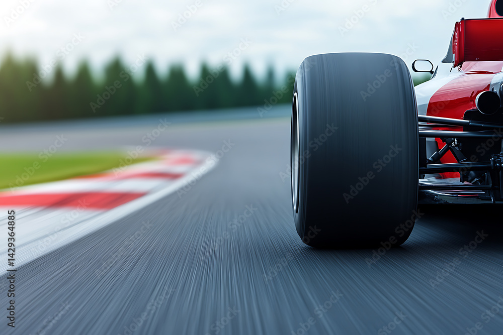 Poster high-speed motion blur captures the dynamism of a car racing on a track, focusing on the tire and re