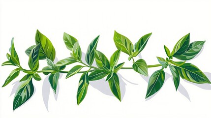   A white background featuring a green leaf-branch in shadow and the same with a reversed shadow