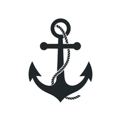 Nautical Anchor Silhouette With Rope Marine Symbol Of Stability Security And Sea Navigation Isolated On White Background