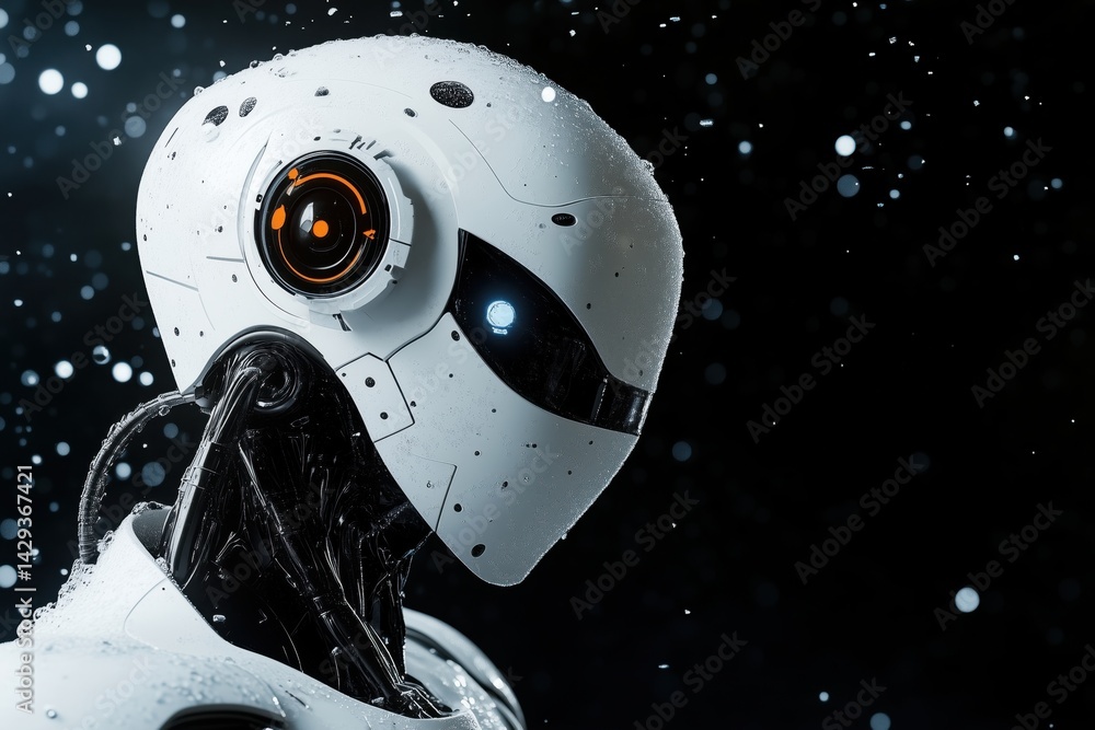 Aufkleber futuristic humanoid robot with intricate design illuminated against dark backdrop