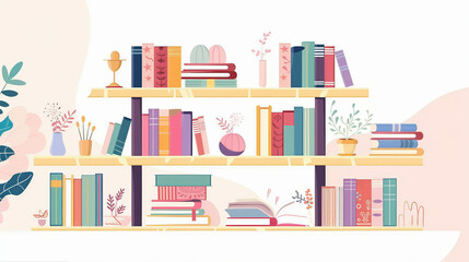 Vector illustration of a library, Library shelves with books