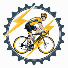A dynamic cyclist in motion, their trajectory forming a striking lightning bolt shape against a blurred background.  Focus on speed and energy.