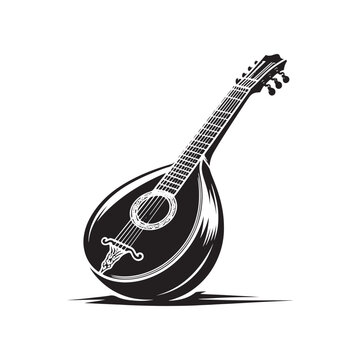 black and white mandolin musical instrument clip art preview