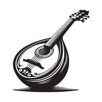 black and white mandolin musical instrument clip art preview