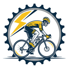 Fototapeta premium A dynamic cyclist, blurred in motion, forms a lightning bolt shape within the frame. Focus on speed and energy.