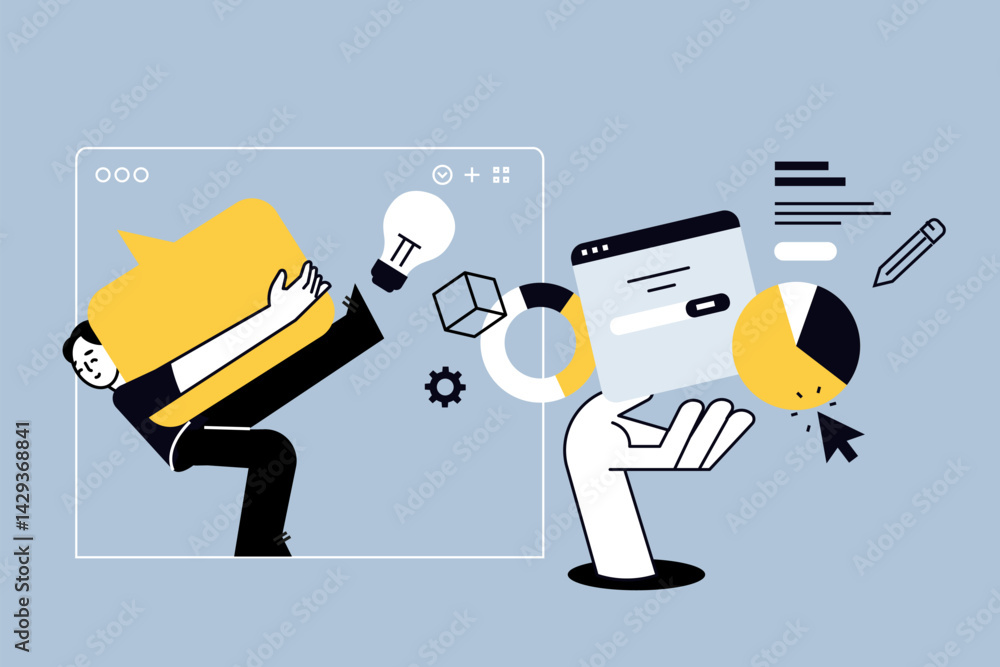 Poster creative illustration of web design and development, content management. vector concept for web bann