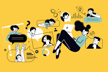 Creative illustration of online services, communication, social network, internet business. Vector concept for web banner, social media banner, business presentation, marketing material. 