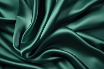 Obraz premium Luxurious emerald green silk fabric, draped elegantly, showcasing its smooth texture and rich color.