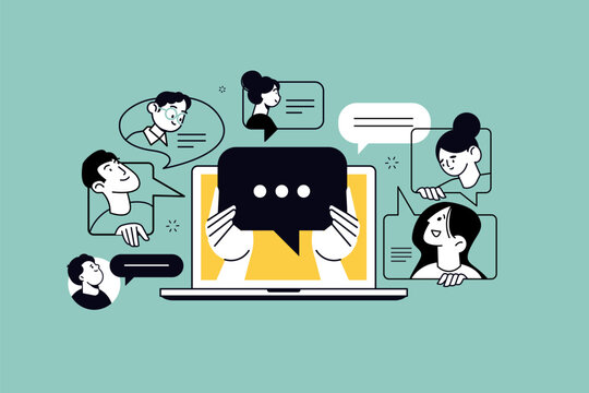 Creative illustration of chatbot, chatting, chat room, chat app. Vector concept for web banner, social media banner, business presentation, marketing material. 