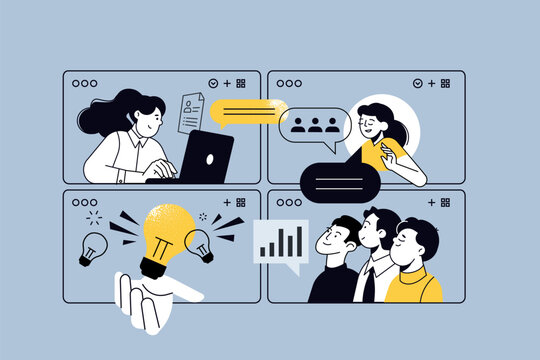 Creative illustrations of human resources, career, startup, conference call, management. Vector concepts for web banner, social media banner, business presentation, marketing material. 