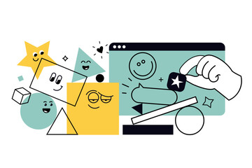 Obraz premium Creative illustration of star rating, review, social media. Vector concept for web banner, social media banner, business presentation, marketing material. 