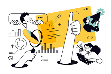 Creative illustration of seo, web analytics. Vector concept for web banner, social media banner, business presentation, marketing material. 