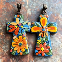 Aprillane Gorgeous Hand-Painted Terra Cotta Cross Earrings