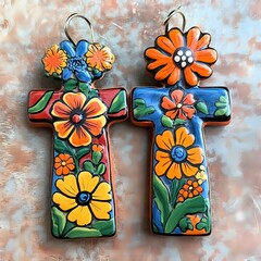 Aprillane Gorgeous Hand-Painted Terra Cotta Cross Earrings