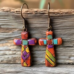 Aprillane Gorgeous Hand-Painted Terra Cotta Cross Earrings