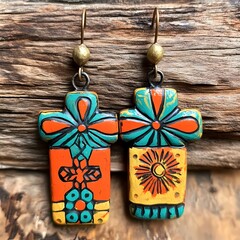 Aprillane Gorgeous Hand-Painted Terra Cotta Cross Earrings
