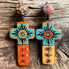 Aprillane Gorgeous Hand-Painted Terra Cotta Cross Earrings