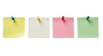 Notes pinned colorful paper — transparent background