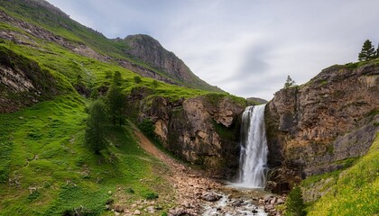 Fototapeta premium small waterfall falling from a cliff in the mountains