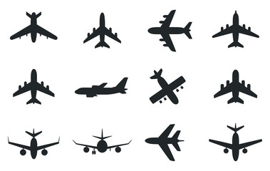 Airplane Silhouette Vector Icons Isolated On White Background Representing Aircrafts Flying And Transportation Aviation And Travel Design Elements