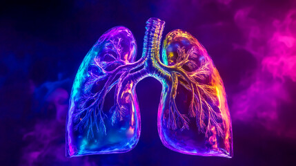 rainbow colored translucent lungs digital anatomical artwork