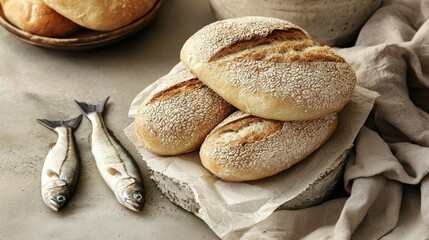 Divine Still Life Five Loaves of Bread and Two Fish - A Catholic Symbol of Abundance